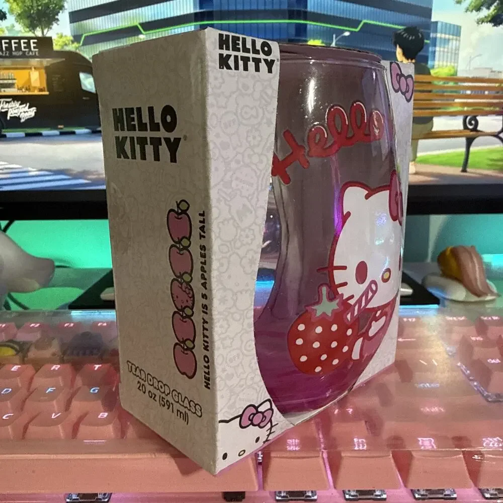 Sanrio Hello Kitty Tear Drop Glass 20oz Pink Stemless Cup 2023 Strawberry